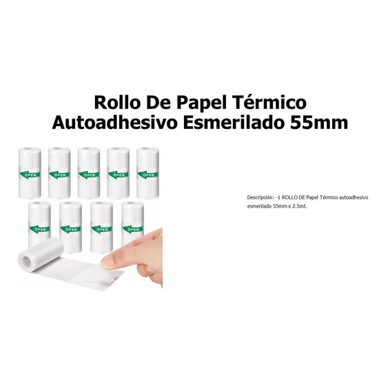 5 Rollo De Papel Térmico Autoadhesivo Esmerilado 55mm