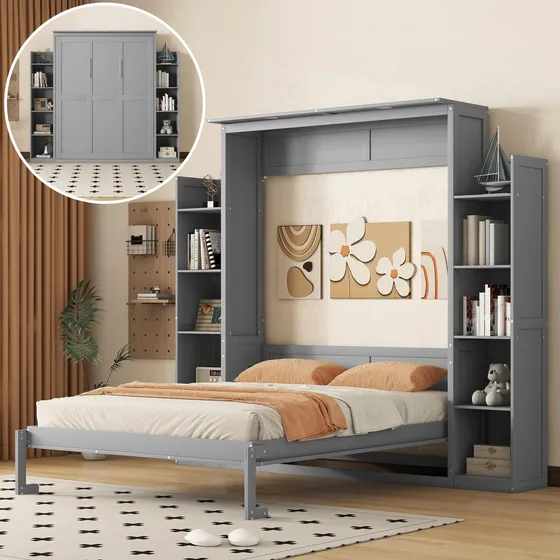 Jintop Cama Murphy De Pared Tamaño Queen Con Estantes Y Lu.