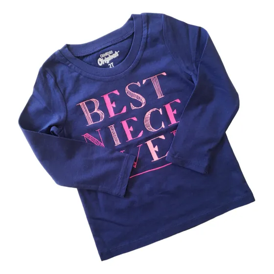 Remera Manga Larga Oshkosh Niña Azul Letras Rosa 2 Años 