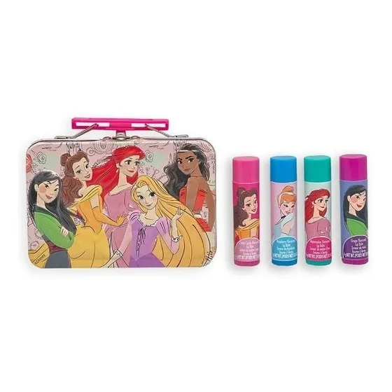 Set De 4 Lips Balm Para Niñas Princesas Disney Caja Metálica