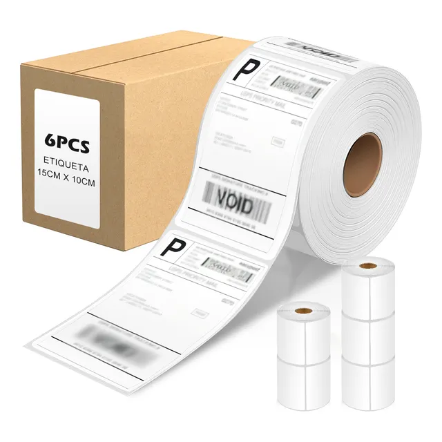 6 Rollos Etiqueta Térmica 4x6 (102x152 Mm) Rollo 350 Pzs C/u