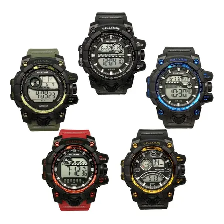5 Relógio Masculino Sport-shock Prova D´água Atacado Correia Preto Bisel Preto Fundo Variadas