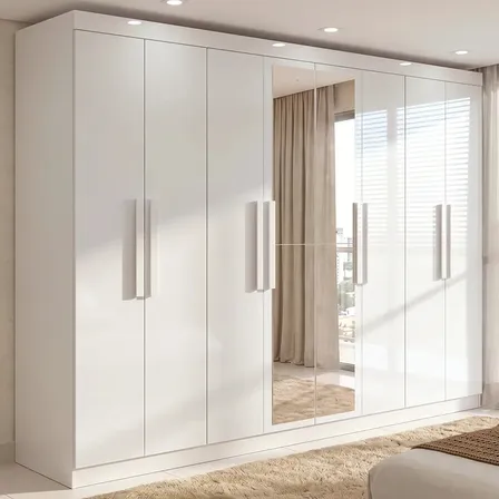 Guarda-roupa Casal Easy Slim 8 Portas Com Espelho Branco