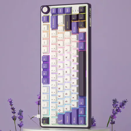 Teclado Mecánico Español Rk Royal Kludge R75 Blackberry Silver Switch Cableado 75% Retroiluminado Rgb Con Perilla De Volumen Y Switches Intercambiables En Caliente Teclas Pbt Violeta Español España