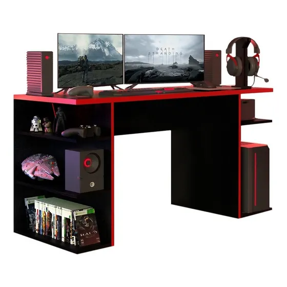 Madesa Escritorio Mesa Pc Gamer Pro Laptop Estantes Gaming Color Rojo