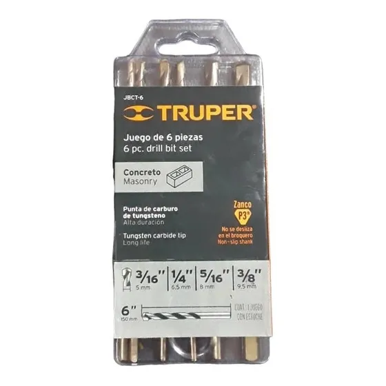 Juego 6 Mechas Para Concreto Punta De Carburo Truper