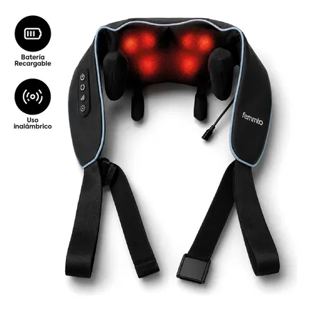 Masajeador Cervical Cuello Espalda Lumbar Shiatsu Femmto Con Calor Nodos Masaje Electrico Hombro Negro