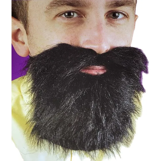 Barba Negra Larga Con Bigote Y Elastico Disfraz Halloween