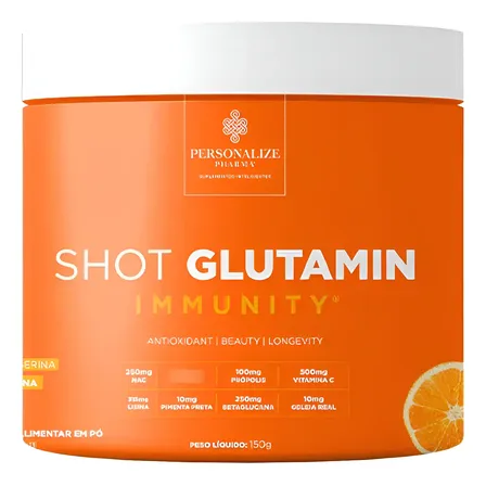 Shot Matinal Personalize Pharma de L-Glutamina e NAC para Imunidade Sabor Tangerina 150g