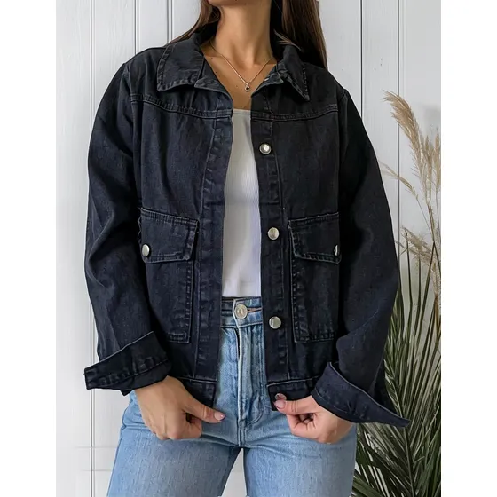 Campera Jean Negra Mujer Nylon