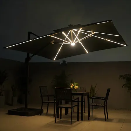 Ombrelone Guarda Sol Gold Led Alumínio 3,0x3,0 C/ Base 100 L
