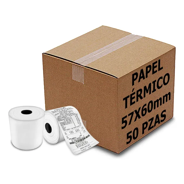 50 Rollos Papel Termico Miniprinter 57x60 Impresora 58mm Color Blanco
