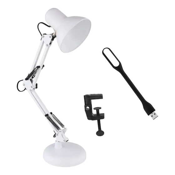 Lampara De Escritorio Articulada E27 Velador + Lamparita Usb
