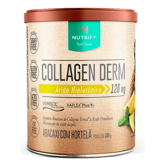 Nutrify Collagen Derm Colágeno Hidrolisado com Ácido Hialurônico - Sem Açúcar - Sabor Abacaxi com Hortelã - 330g