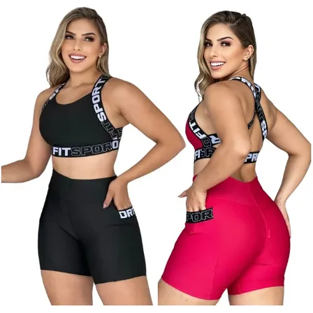 Kit Academia Feminino Top E Short Feminina Fitnes