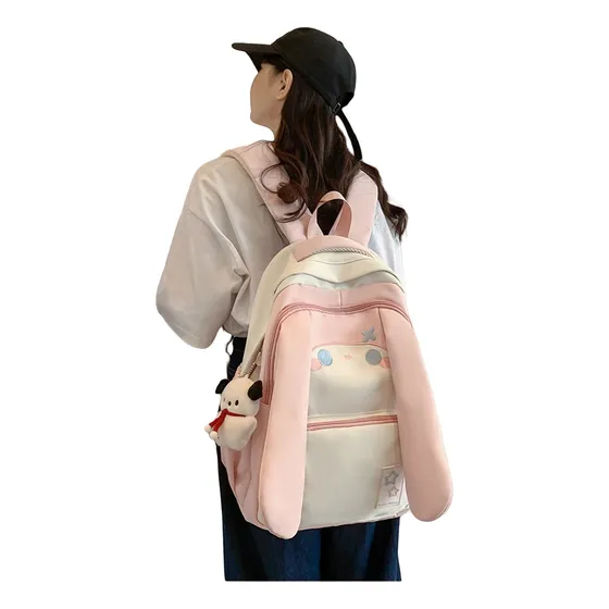Mochila  Kawaii Colegio Juvenil Niña Linda Peluche Conejito