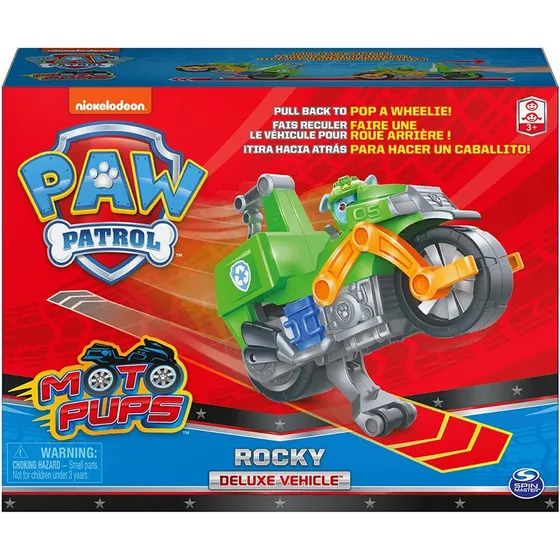 Paw Patrol Rocky Moto Pups, Deluxe Vehiculo, Nickelodeon