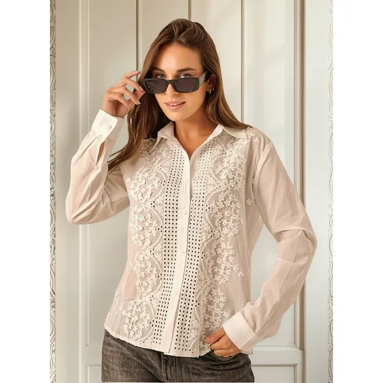 Camisa Blusa Broderi Importada Talle Xl Amplia Zozulka 