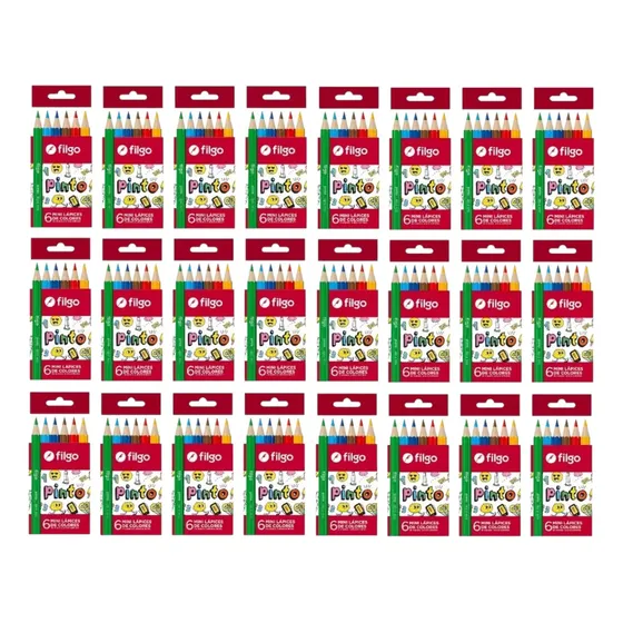 24 Cajas De Lapices Filgo Pinto Mini Cortos X 6 Colores