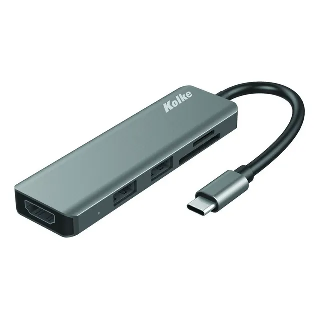 Hub Kolke KCH-431 6 en 1 Usb C Hdmi Tarjetas Memoria Ultra Hd Color Plateado