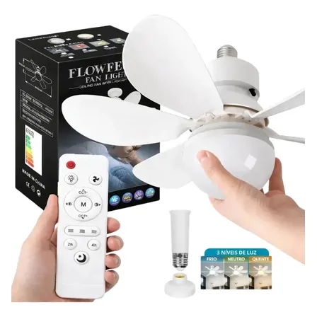 Ventilador de Teto SolViva de 42" com Luz LED e Controle Remoto, 6 Pás Brancas