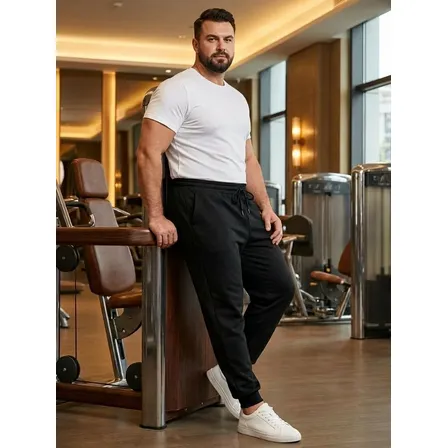 Calça Tactel Plus Size Jogger C/ Elastano Masculino Academia Preto G3