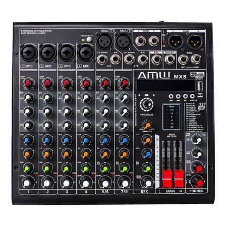 Amw Mx8 Pro Mesa De Som 8 Canais Efeitos Usb Bt Interface ! Amw Mx8 Pro Mesa De Som 8 Canais Efeitos Usb Bt Interface !