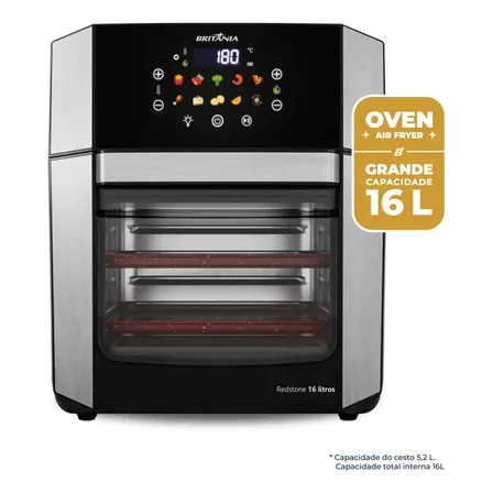 Air Fryer Oven Britânia 16L 4 Em 1 com 10 Funções Painel Digital Redstone BAF16A
