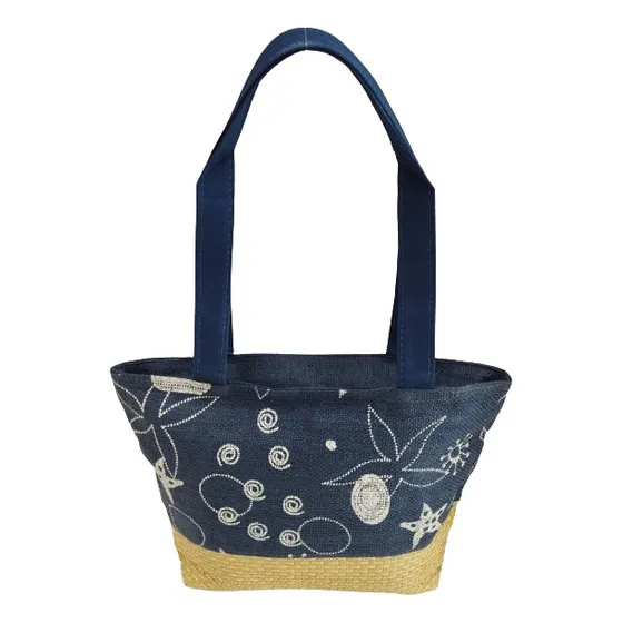 Bolsa De Praia E Piscina Estilo Palha Alça Tecido Cor Azul-escuro / Estrela E Concha