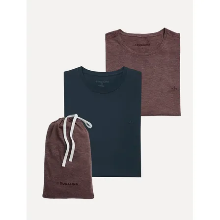 Kit Camiseta Dudalina Vinho Listrado / Azul Marinho Original