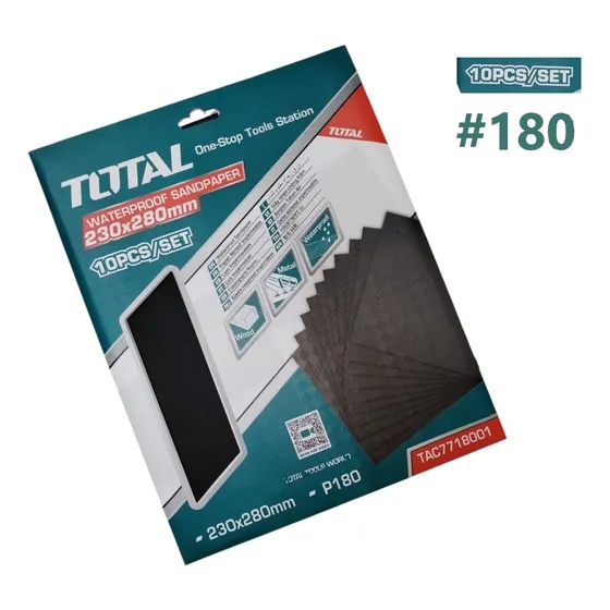 Lija De Agua Marca Total Grano #180 - Pack 10 Pliegos