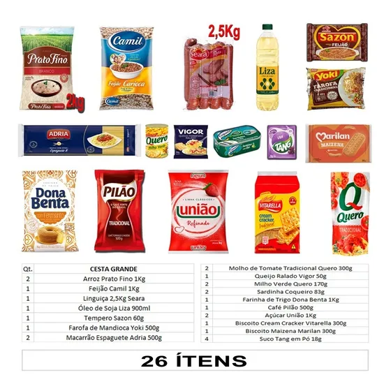 Grande Cesta Básica 26 Itens Atacado Envio Rápido