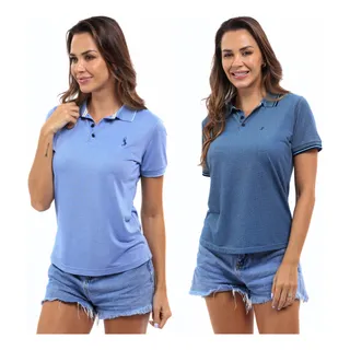 Kit 2 Camisas Polo Feminina Piquet Viscose Gola BotĂŁo Kit 2 Camisas Polo Feminina Piquet Viscose Gola BotĂŁo