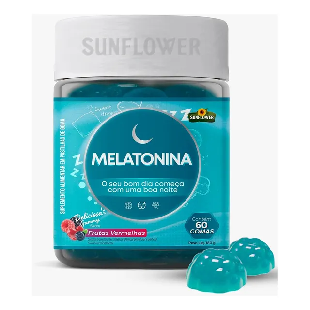 Melatonina Gummy 60 Gomas Sabor Frutas Vermelhas Sunflower