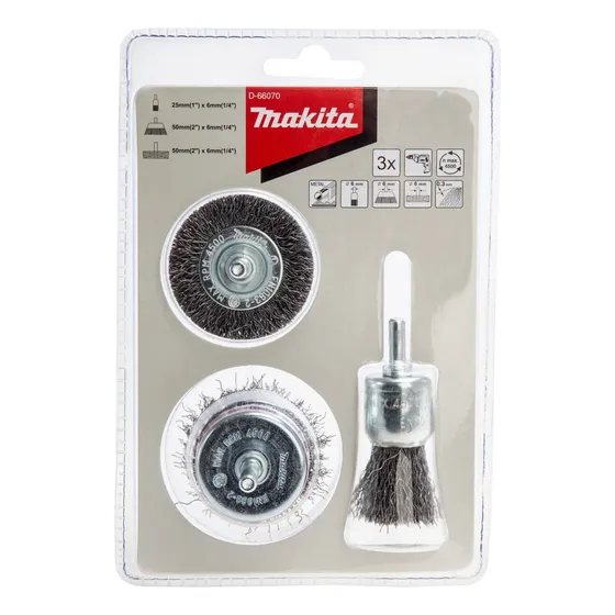 Cepillo Grata Escobilla Acero Para Taladro Set 3pcs Makita