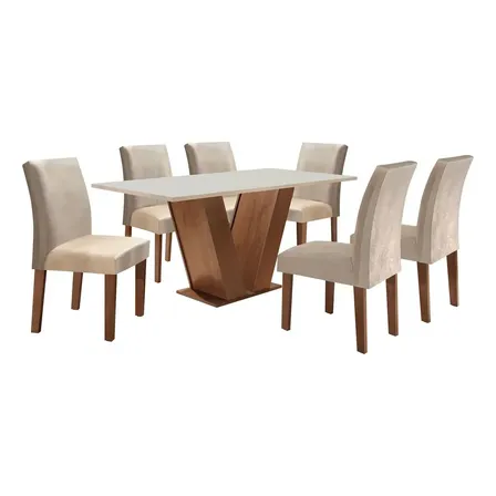 Conjunto Sala De Jantar Mesa Tampo Mdf 6 Cadeiras Espanha Fa Cor Chocolate/off White