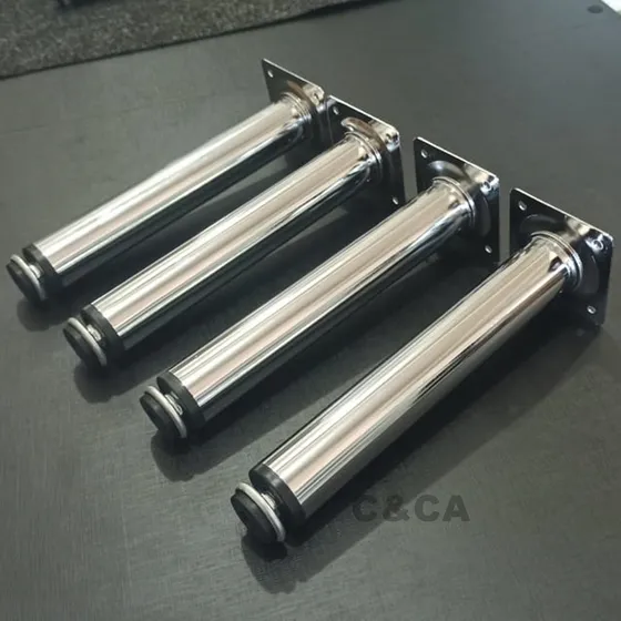 4 Pé Para Móveis Armários Redondo Cromado 20cm Regulável Aço