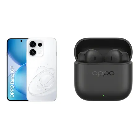 Kit Oppo: Smartphone Oppo Reno 16f 5g 128gb 24gb Ram (8gb + 16gb Ram Virtual) Bateria 7000 Mah + Fones Enco Buds3 Preto