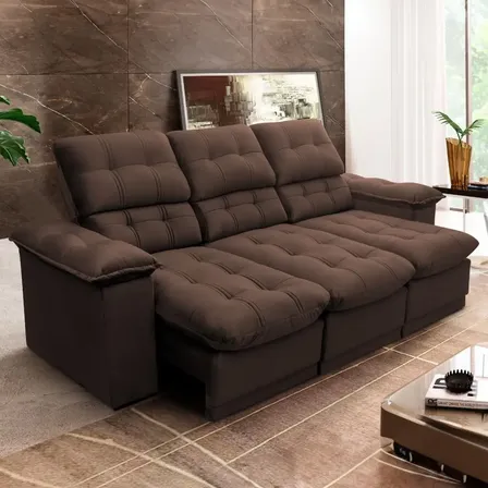 Sofá Retrátil Reclinável Atenas 2,30m Suede Velut Marrom