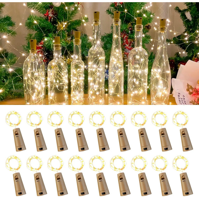 Kit 20 Rolhas De Led Fio Fada Garrafa 2m 20 Led  Pisca Pisca Branco Quente 5v