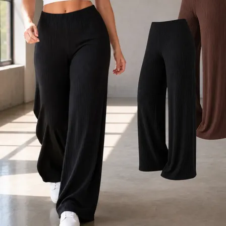 Kit 2 Calças Wide Leg Canelada Feminina Cintura Alta P Ao Gg ZITRO por VERTICAL