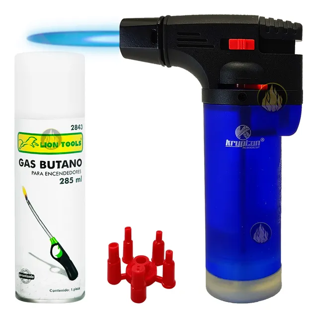 Encendedor Krypton Soplete Recargable Gas Butano Flameador De Cocina Gourmet - Azul