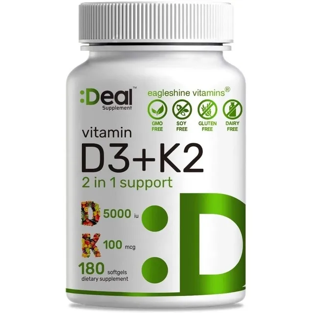 Vitamina D3 5000 Iu K2 100 Mcg 180 Capsulas Deal Supplement