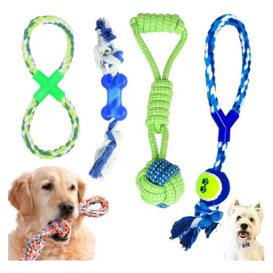 4 Brinquedo Pet Corda Resistente Interativo Cachorro Forte 