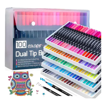 Kit Caneta Brush Pen Duas Pontas Lettering 100 Cores Pincel Profissionais Para Ilustração Arte-educação Bysl 100 Drawing