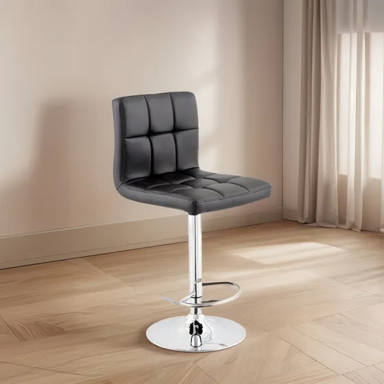 Banco Hidráulico Giratorio Silla Alta Para Barra Minimalista Color Negro