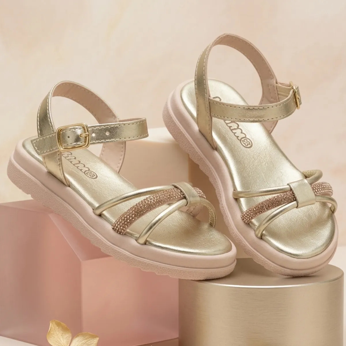 Sandália Infantil Menina Kimimo Confortável Moda Verão Bronze Strass 30