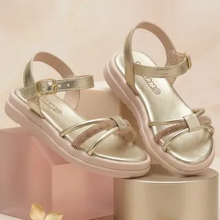 Sandália Infantil Menina Kimimo Confortável Moda Verão Bronze Strass 31