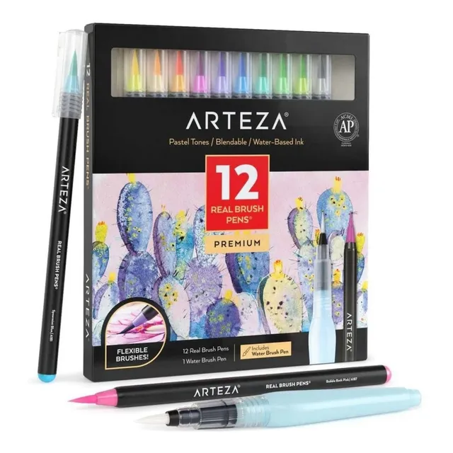 Set 12 Brush Pen Pasteles Dibujo Plumón Punta Pincel Arteza