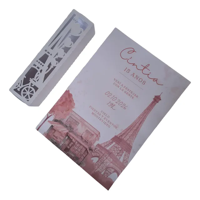 50 Invitaciones  15 , Bodas. En Caja Temätica Torre Eiffel